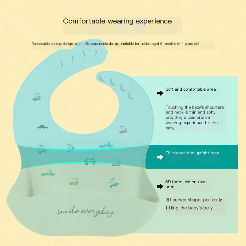 Baby Waterproof Silicone Bib with Rice Pocket