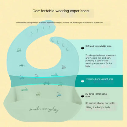 Baby Waterproof Silicone Bib with Rice Pocket