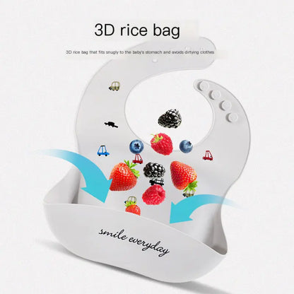 Baby Waterproof Silicone Bib with Rice Pocket